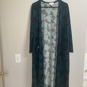 LulaRoe Black Floral Long Cardigan Duster Size M